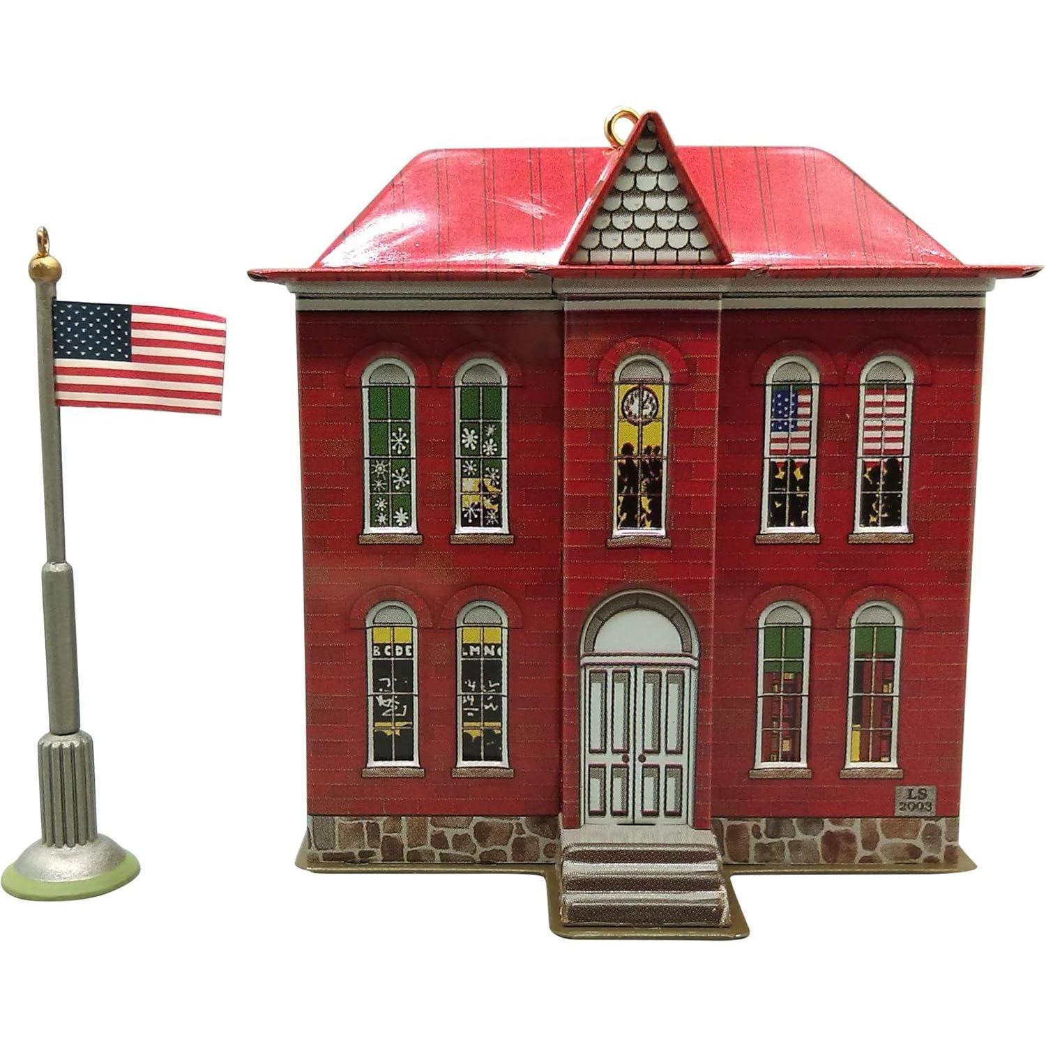 2003 Schoolhouse and Flagpole Hallmark Ornament (Town and Country) QX8247