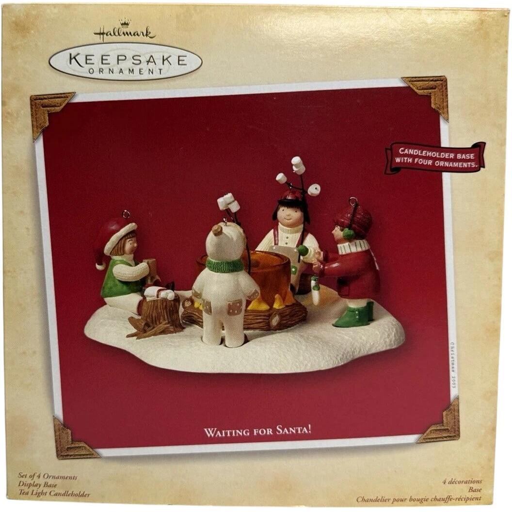 2003 Waiting for Santa! Hallmark Ornament (Candleholder Base with Four Ornaments) QRP4327