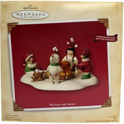 2003 Waiting for Santa! Hallmark Ornament (Candleholder Base with Four Ornaments) QRP4327