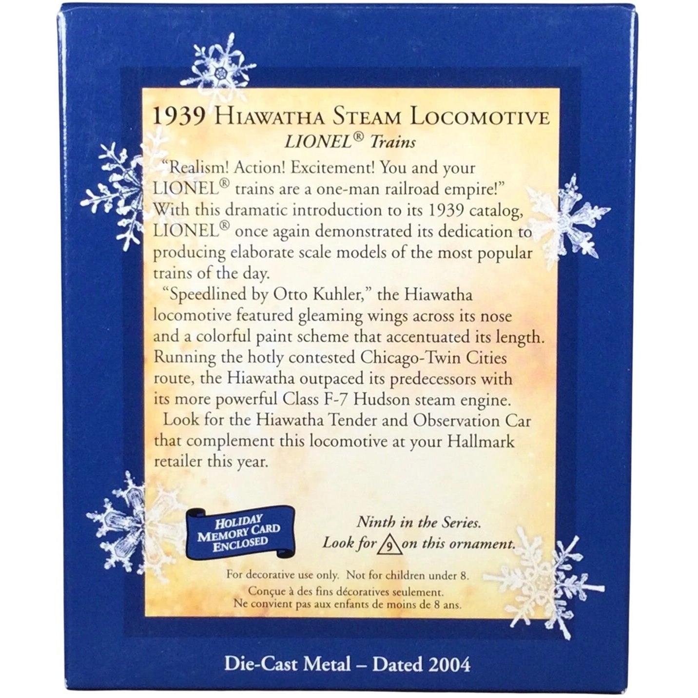 2004 Hallmark Ornament (1939) Hiawatha Steam Locomotive Hallmark Ornament (Lionel) QX8454
