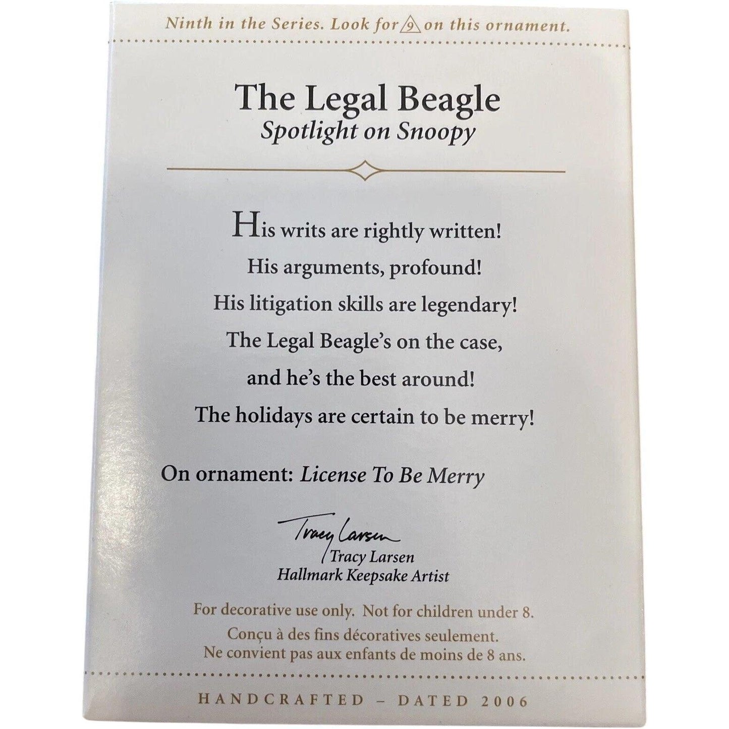 2006 The Legal Beagle Hallmark Ornament (Spotlight on Snoopy) QX2316
