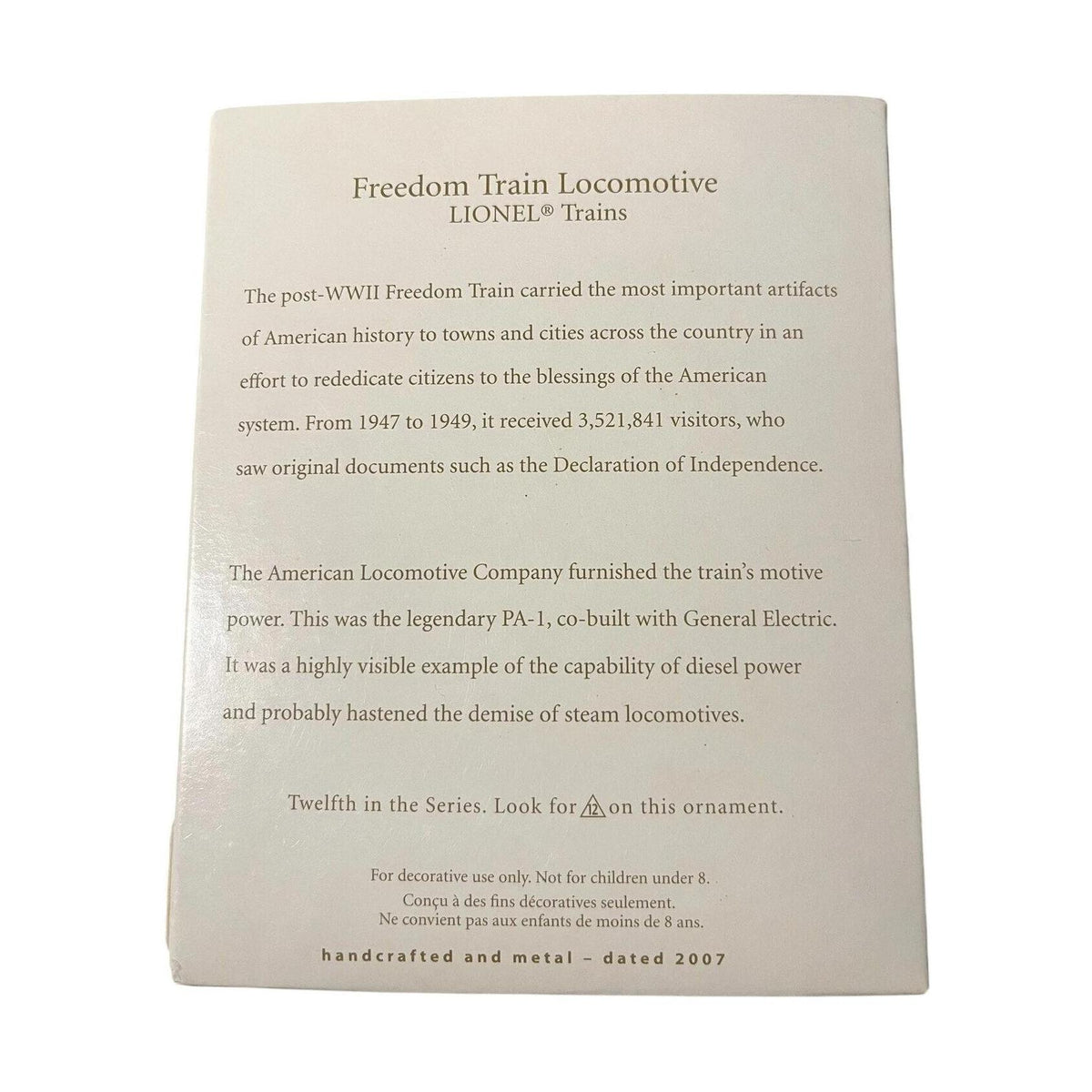 2007 Freedom Train Locomotive Hallmark Ornament (Lionel) QX2347 Image6