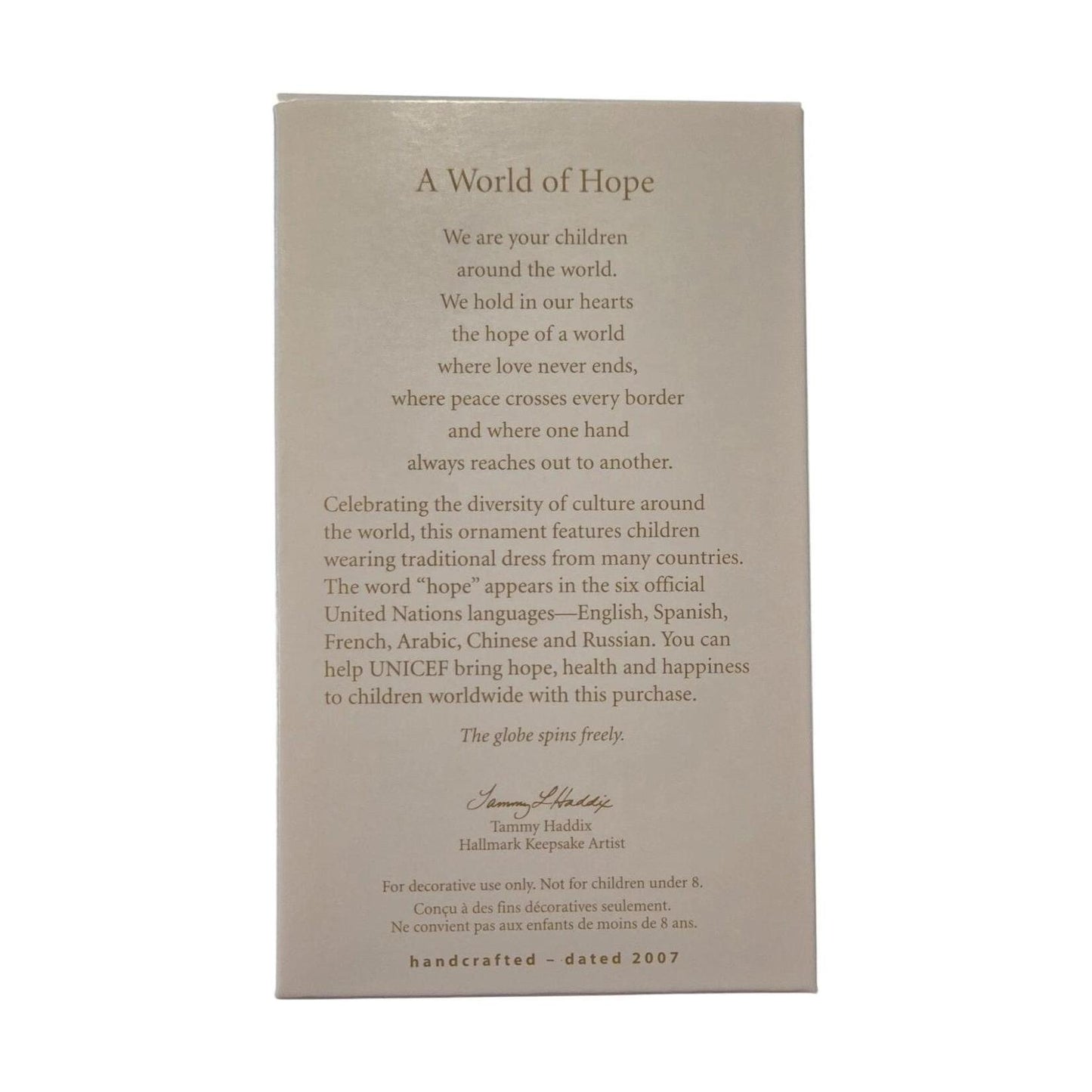 2007 UNICEF A World of Hope Hallmark Ornament (UNICEF) QXG7209 Image5