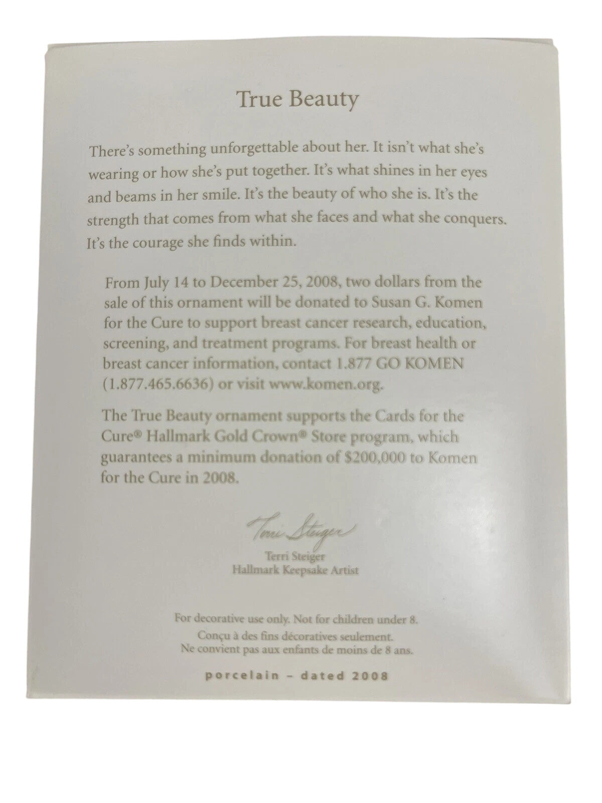 2008 True Beauty Hallmark Ornament (Susan G Komen) QXG6231