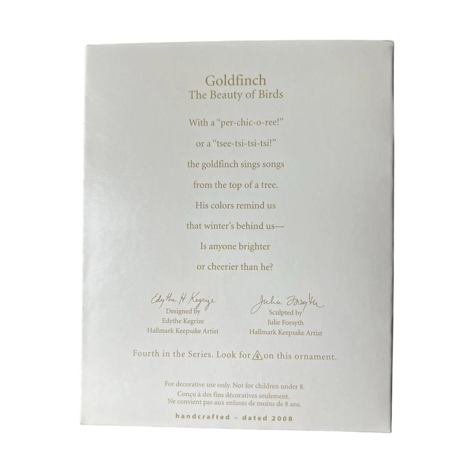 2008 Goldfinch Hallmark Ornament (Beauty of Birds) QX7134 Image6