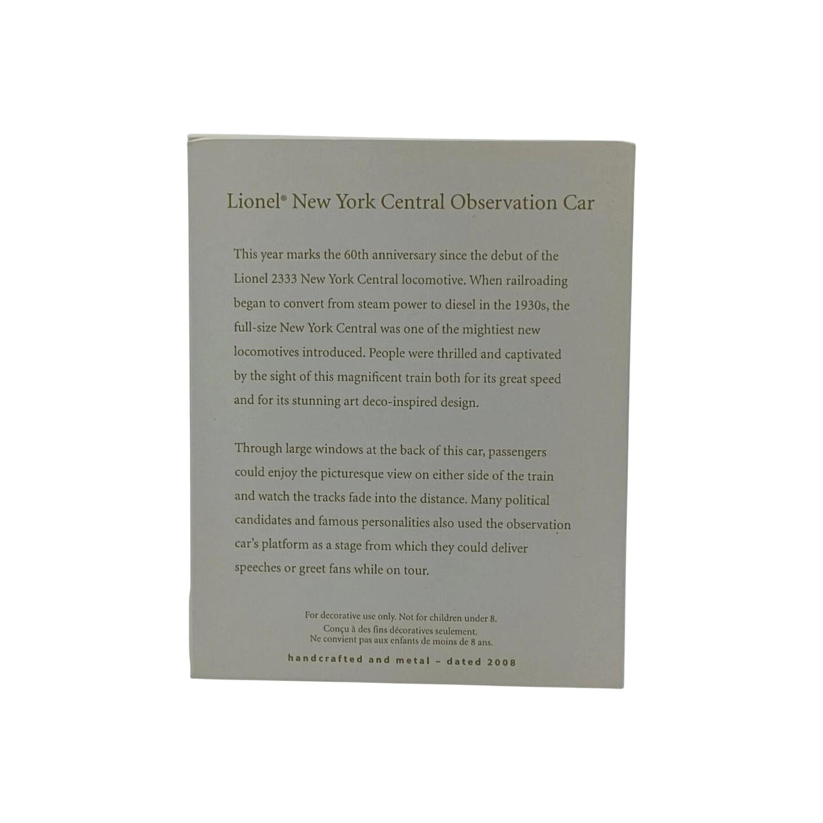 2008 New York Central Observation Car Hallmark Ornament (Lionel) QXI2011 Image8