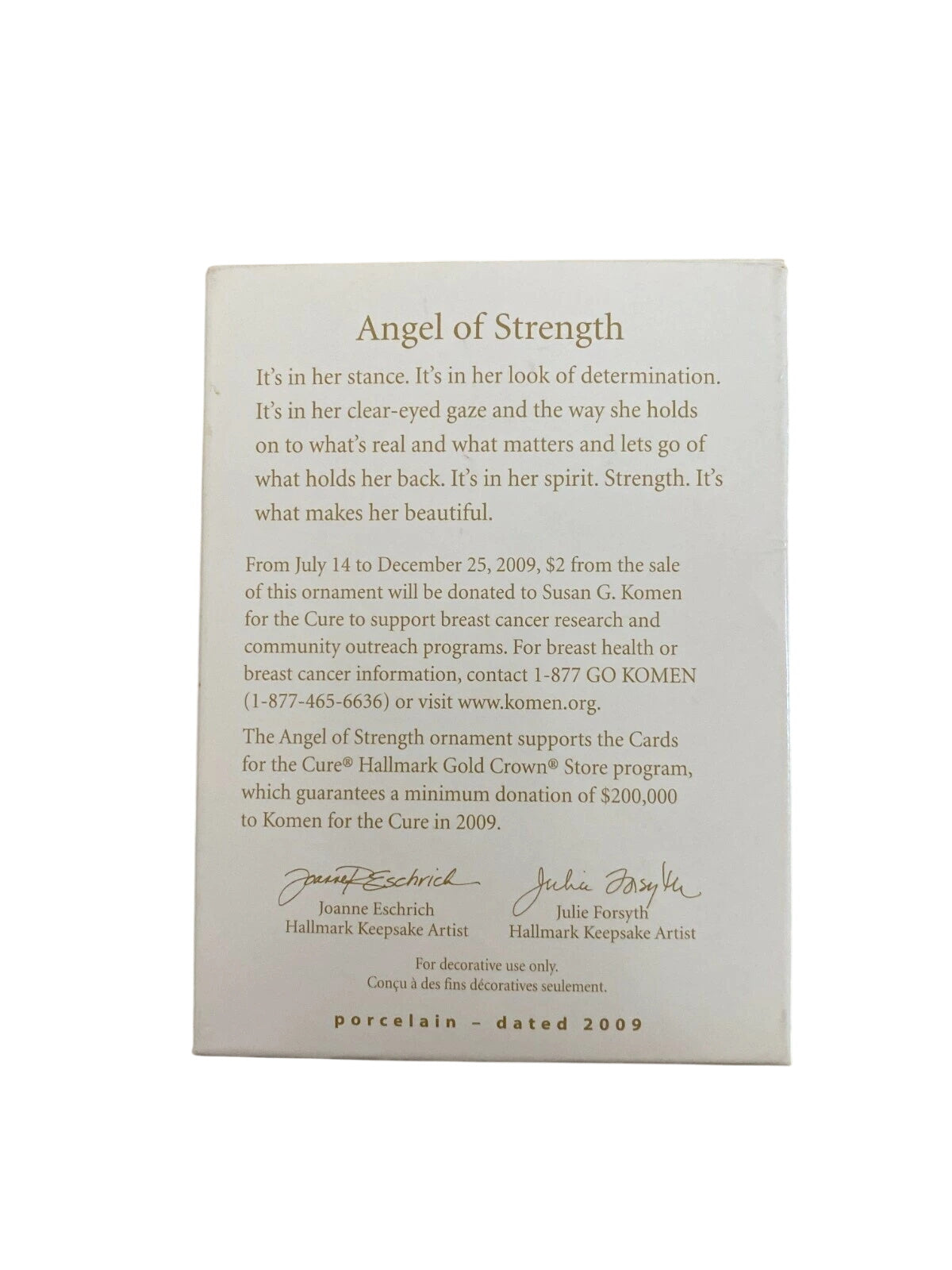 2009 Angel of Strength Hallmark Ornament (Susan G Komen) QXG6665