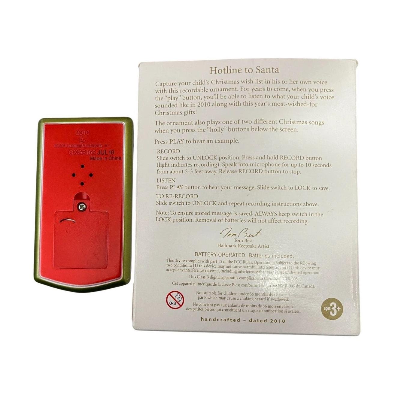2010 Hotline to Santa Hallmark Ornament (Record Your Voice!) QXG3163 Image4