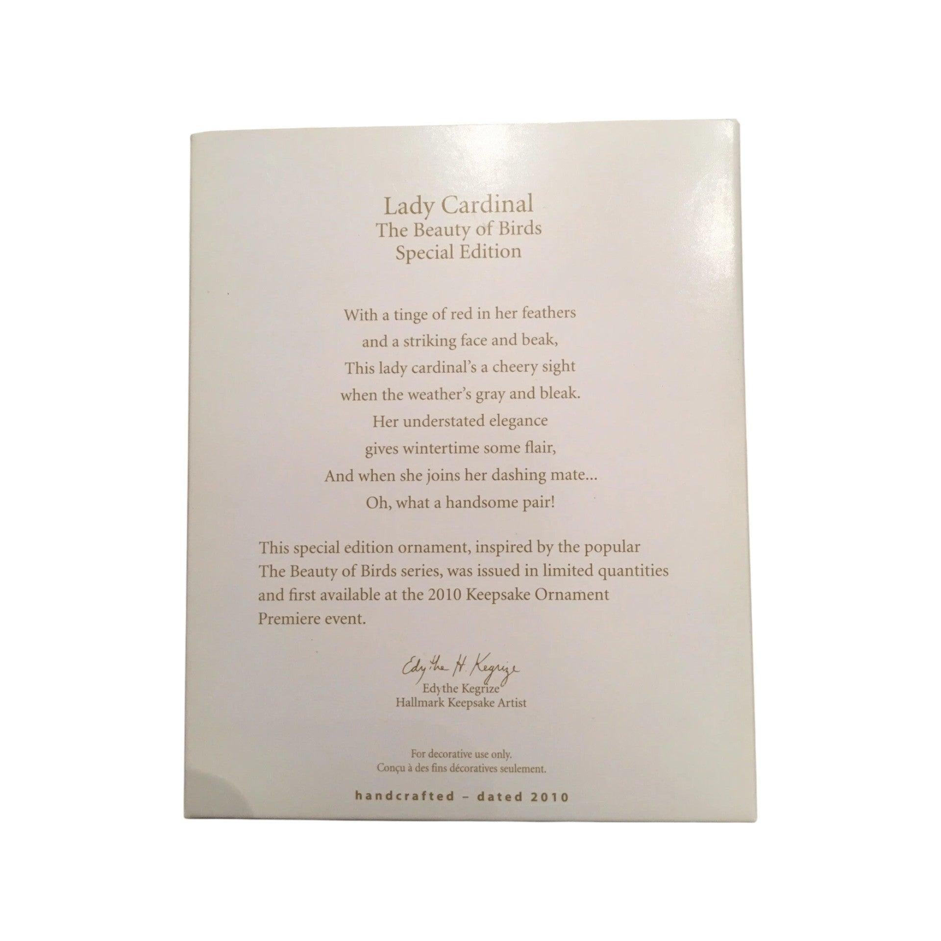 2010 Lady Cardinal Hallmark Ornament (Beauty of Birds) QXE3046 Image4