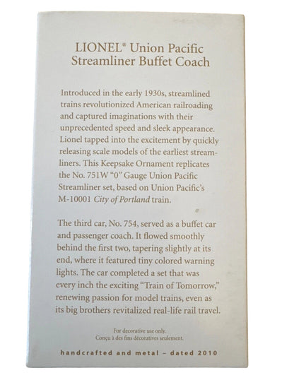 2010 Lionel Union Pacific Streamliner Buffet Coach Hallmark Ornament (Lionel) QXI2013 Image6