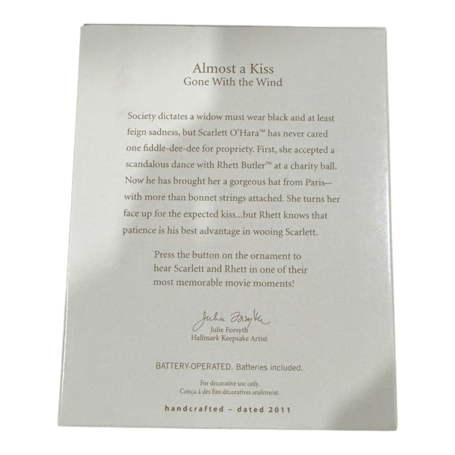 2011 Almost a Kiss Hallmark Ornament (Gone with the Wind) QXI2339 Image4