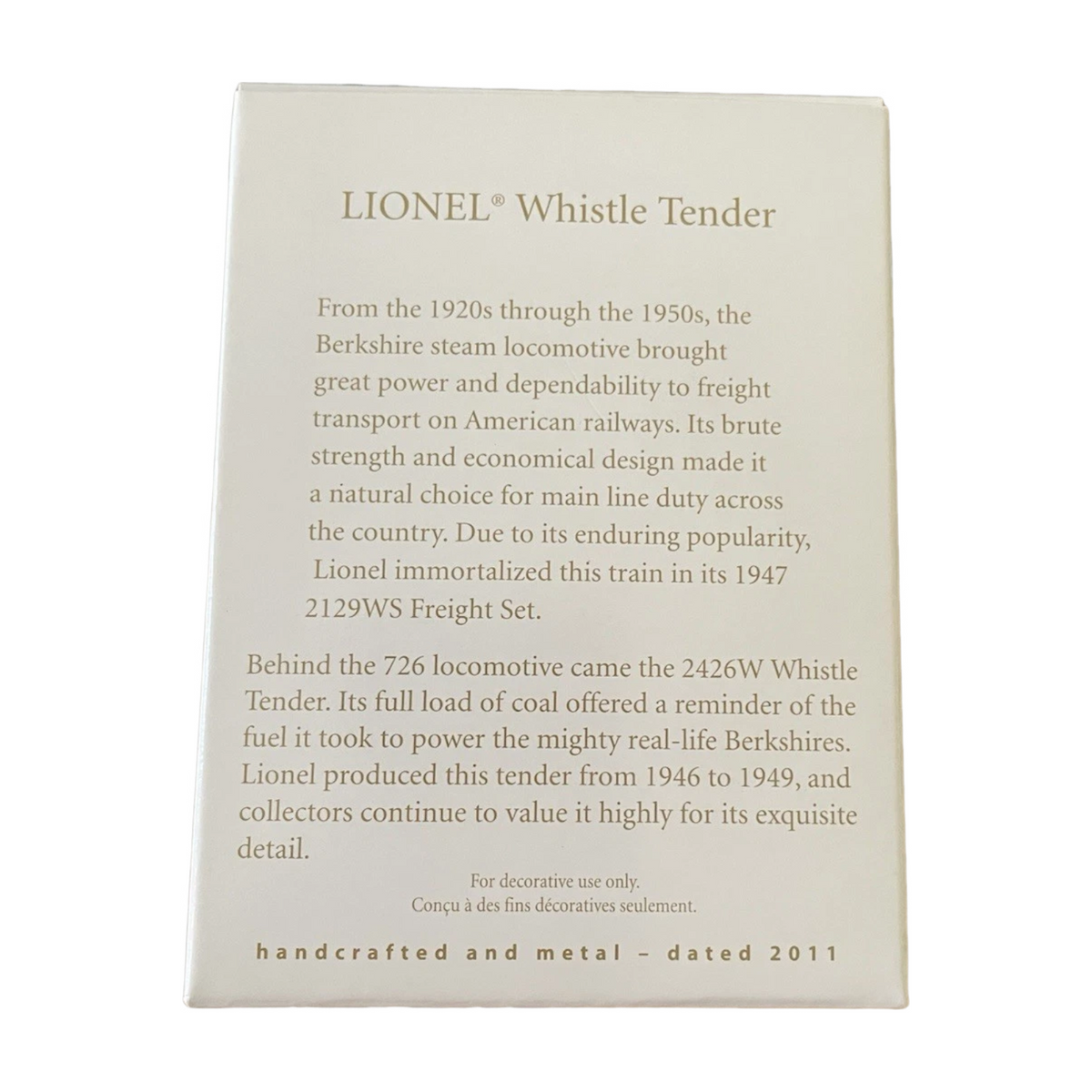 2011 Lionel Whistle Tender Hallmark Ornament (Lionel) QXI2177 Image6