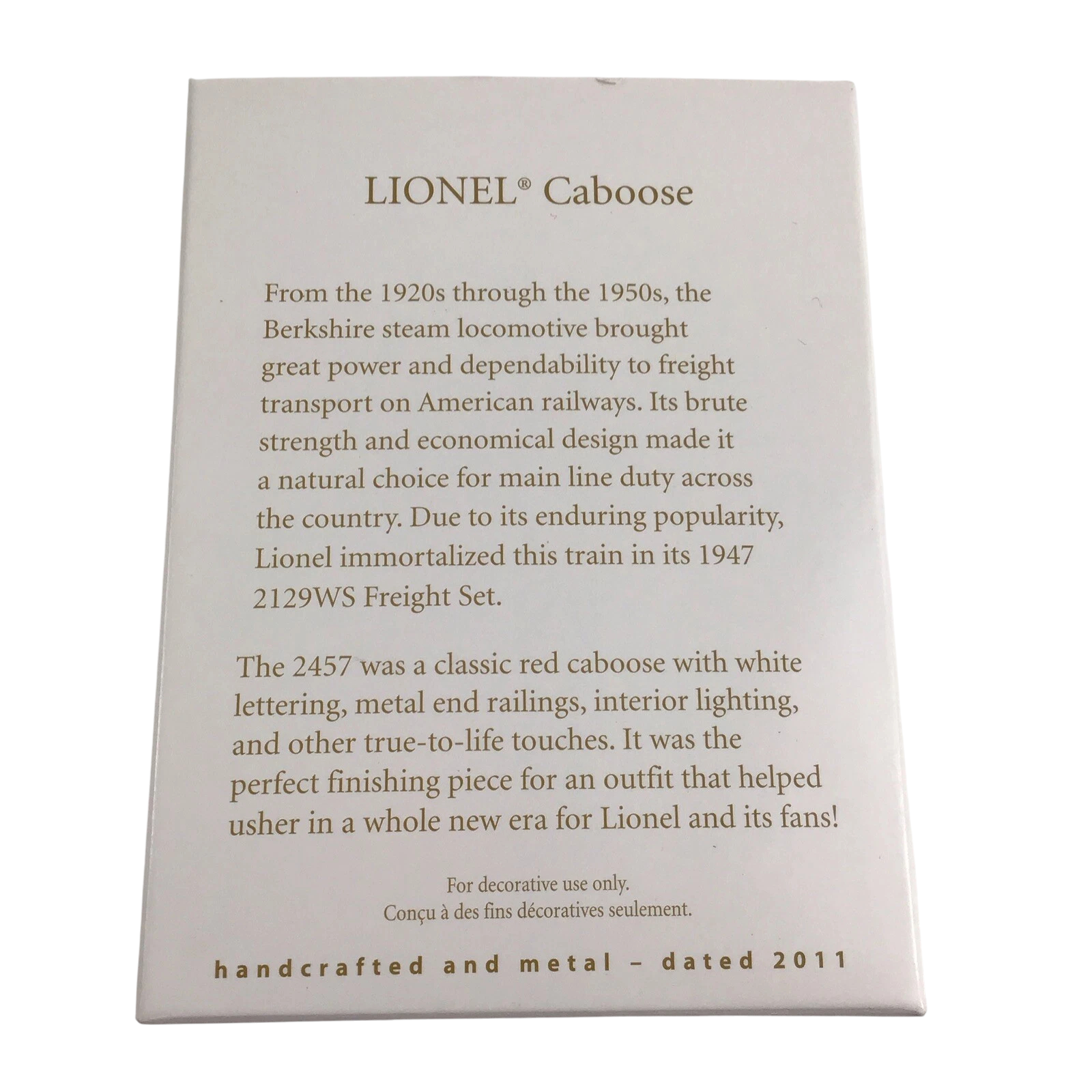 2011 Whistle Caboose Hallmark Ornament (Lionel) QXI2169