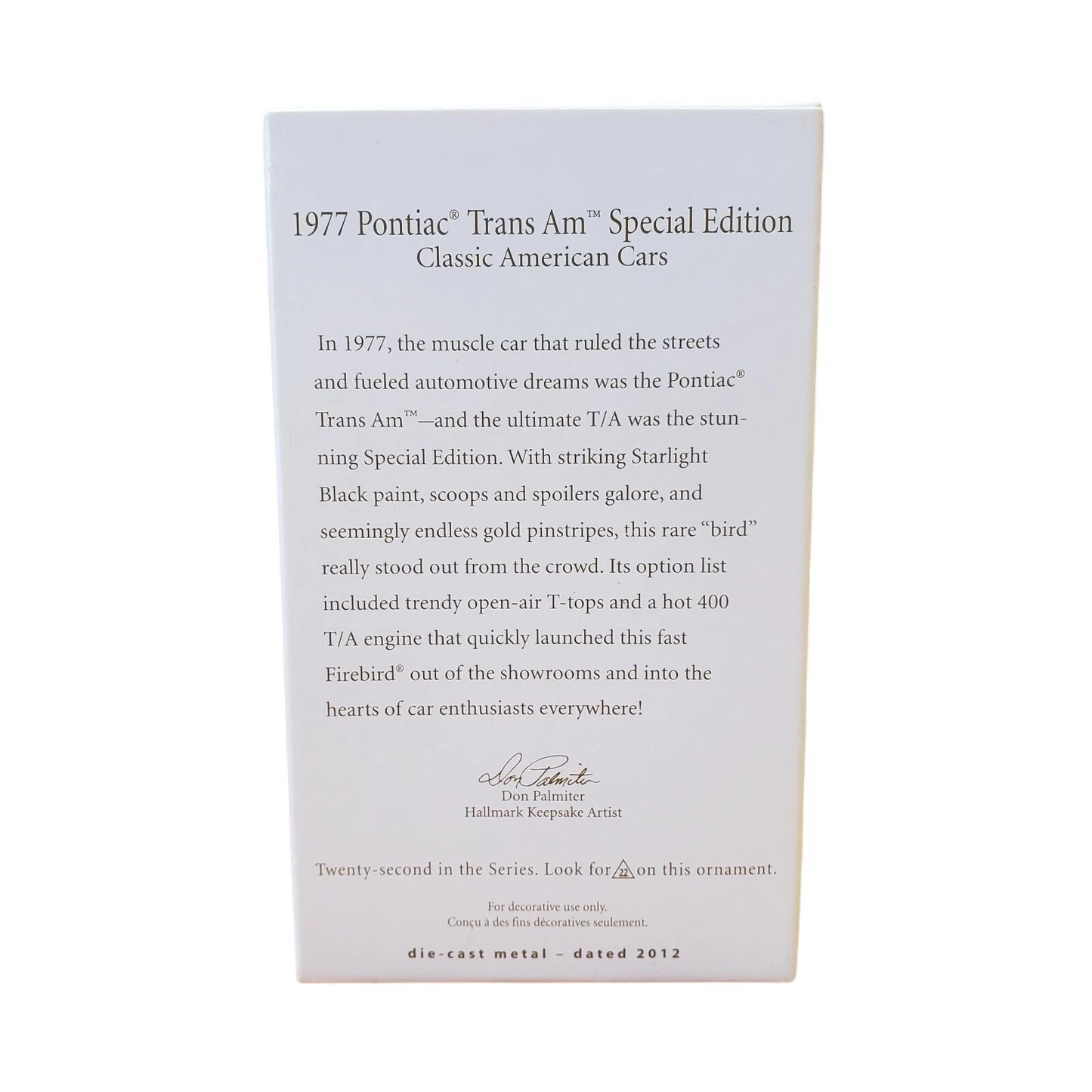 2012 Hallmark Ornament (1977) Pontiac Trans Am Special Edition Hallmark Ornament (Classic American Cars) QX8231