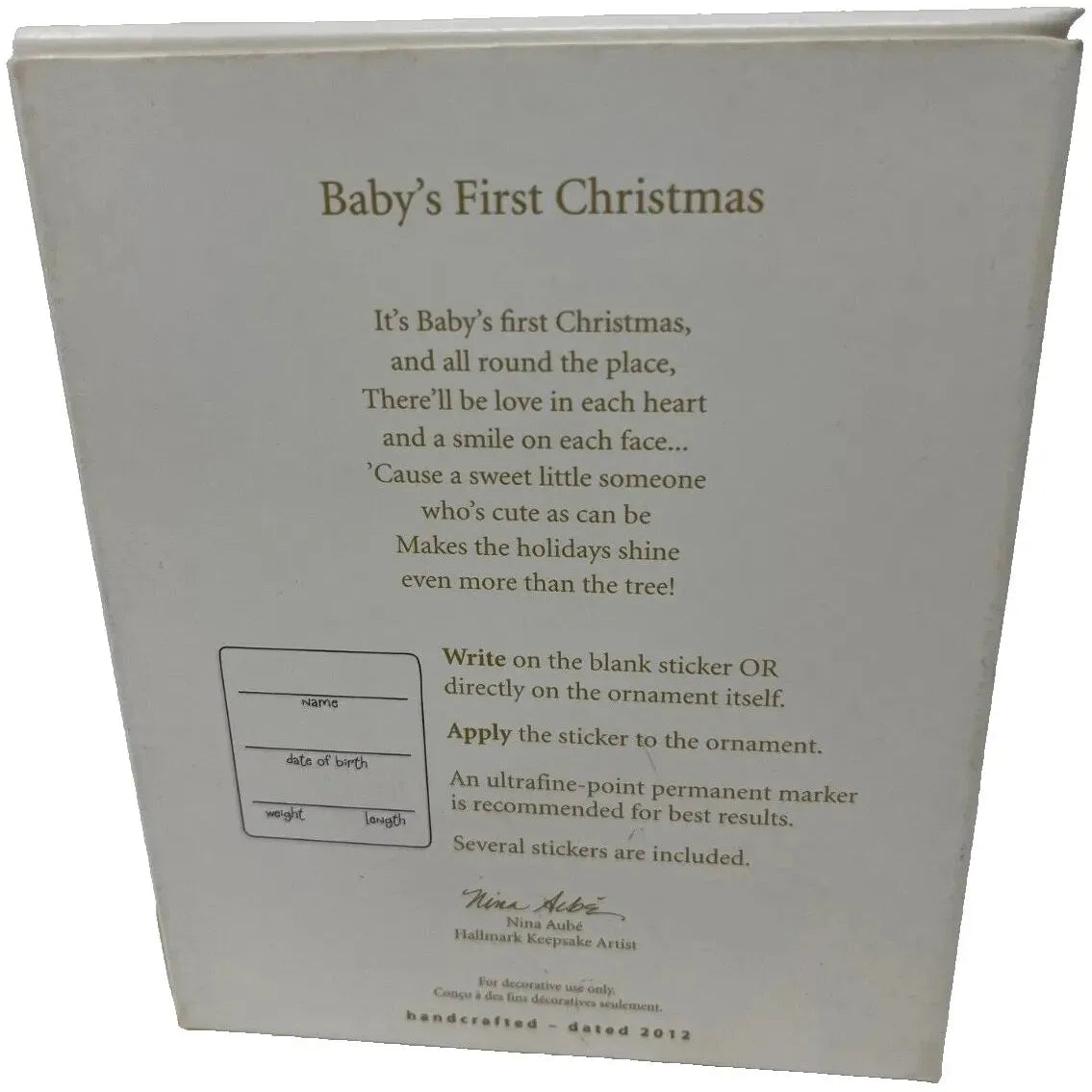 2012 Baby's First Christmas Hallmark Ornament (Photo Holder) QXG4604