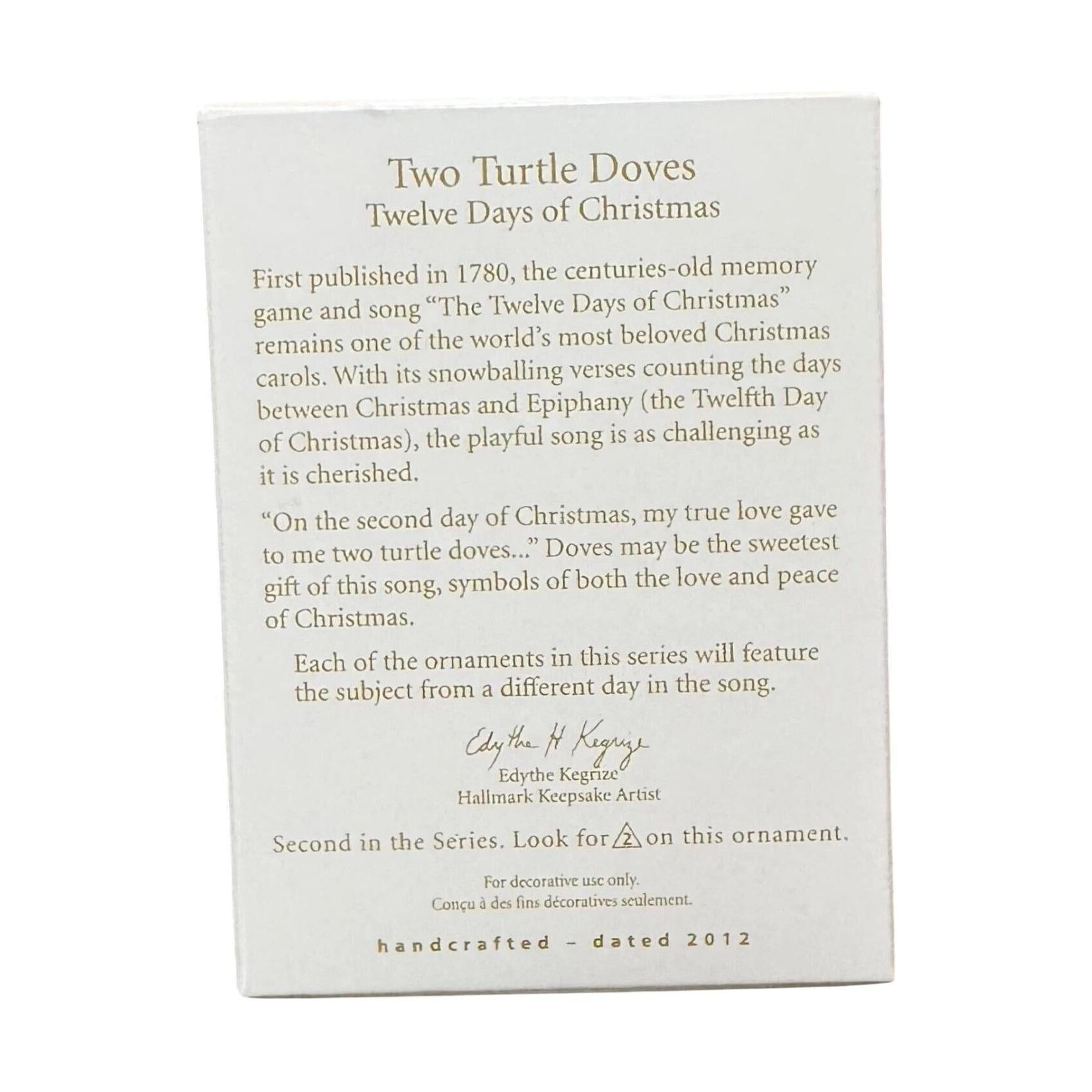 2012 Two Turtle Doves Hallmark Ornament (Twelve Days of Christmas) QX8091 Image7