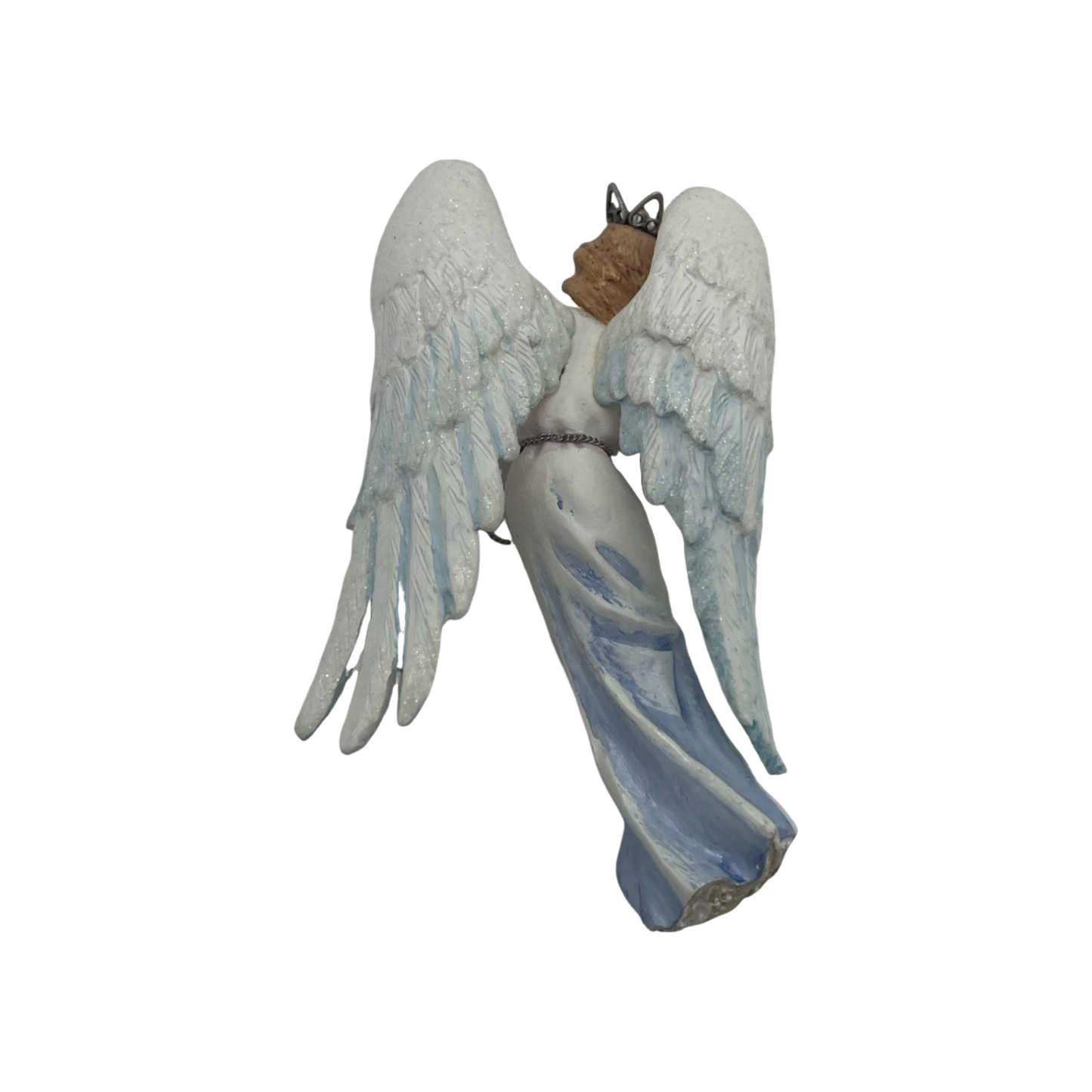 Statue of an angel with outstretched wings on a white background