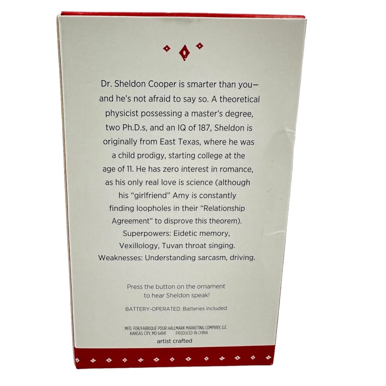 2015 Dr. Sheldon Cooper Hallmark Ornament (The Big Bang Theory) QXI2247