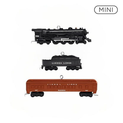 Set of toy train cars with 'Lionel Lines' branding on a white background
