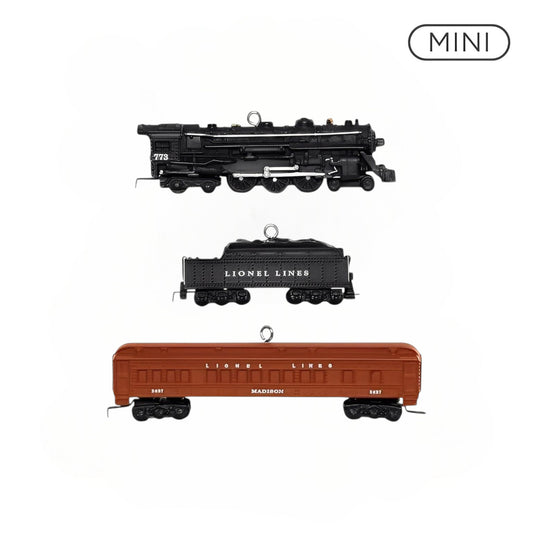 Set of toy train cars with 'Lionel Lines' branding on a white background