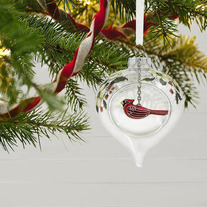 QGO1822 2017 Winter Cardinal and Holly Premium Glass and Metal Christmas Ornament Image4