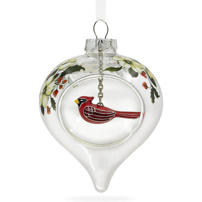 QGO1822 2017 Winter Cardinal and Holly Premium Glass and Metal Christmas Ornament Image1