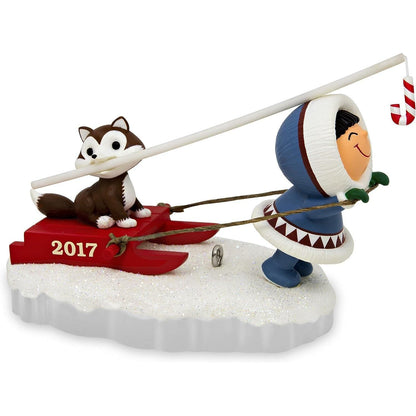 2017 Dog on Sled Hallmark Ornament (Frosty Friends) QX9362