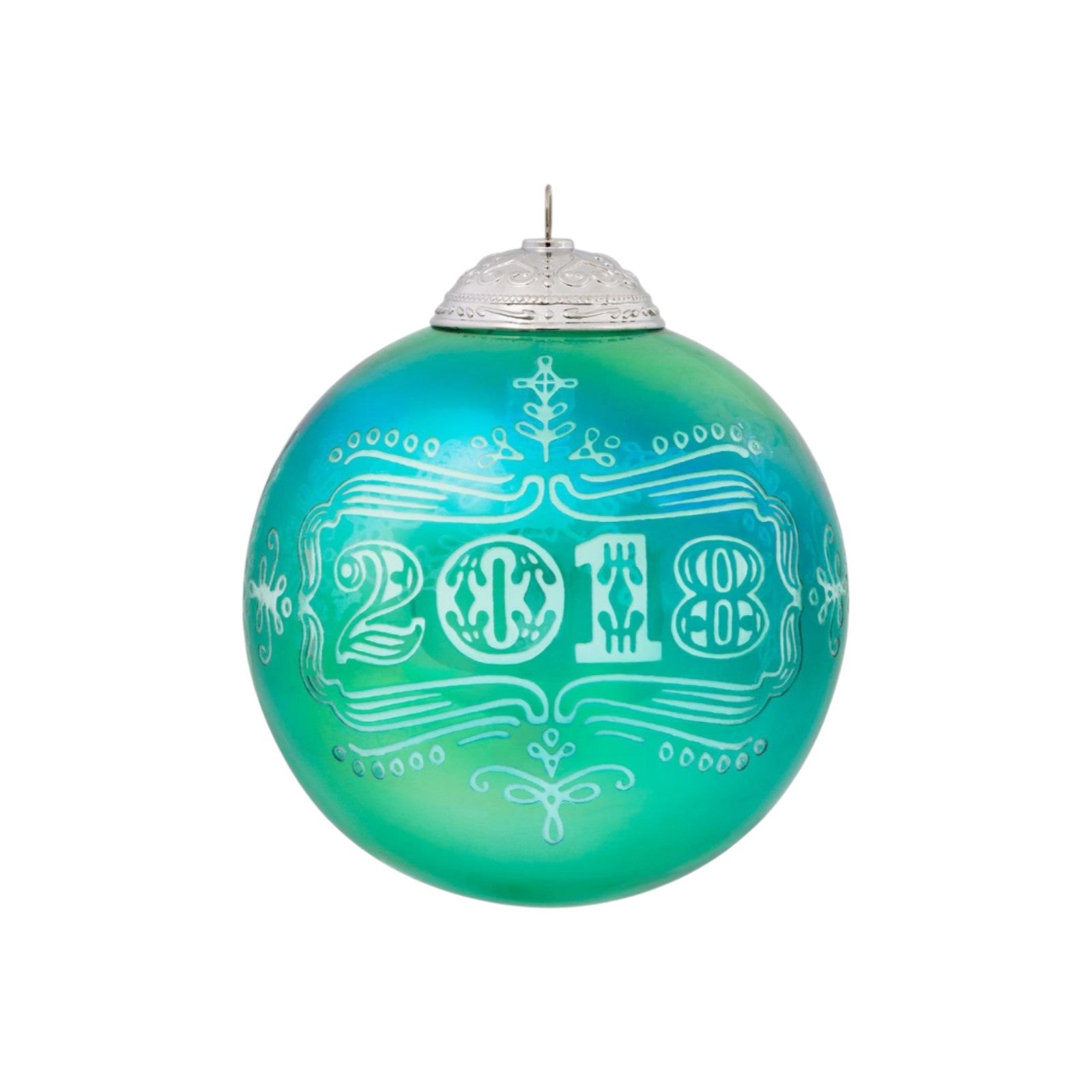 2018 Christmas Commemorative #6 - Iridescent Blue-GreenGlass Ball Hallmark Ornament (Christmas Commemorative) QX9506 Image1