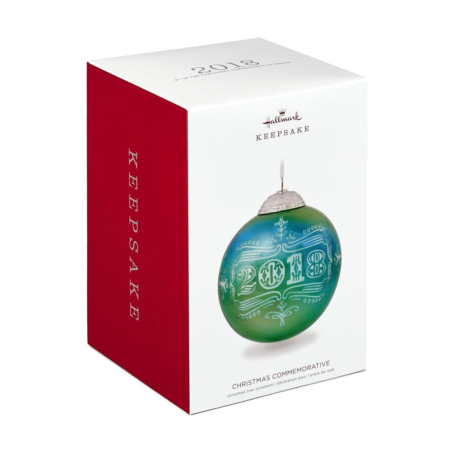 2018 Christmas Commemorative #6 - Iridescent Blue-GreenGlass Ball Hallmark Ornament (Christmas Commemorative) QX9506 Image2