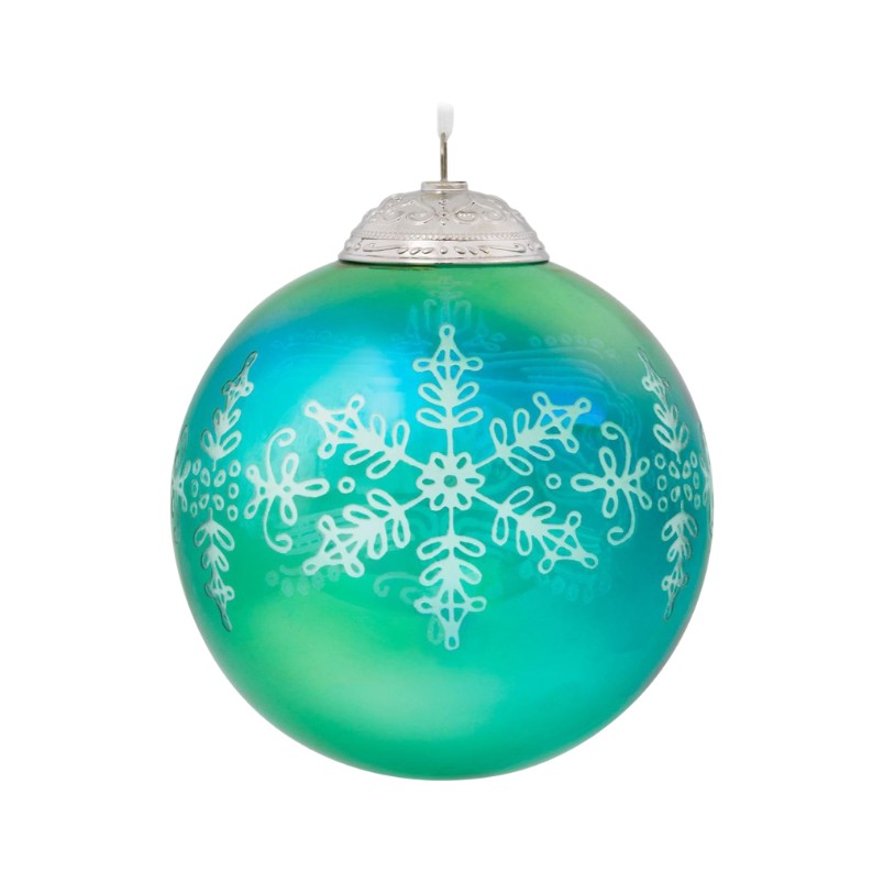 2018 Christmas Commemorative #6 - Iridescent Blue-GreenGlass Ball Hallmark Ornament (Christmas Commemorative) QX9506 Image3