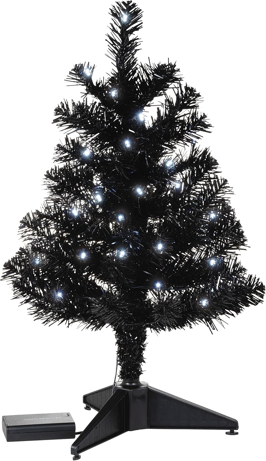 2022 Miniature Halloween Tree, Black Christmas Tree with Lights, 18.75" (Halloween)