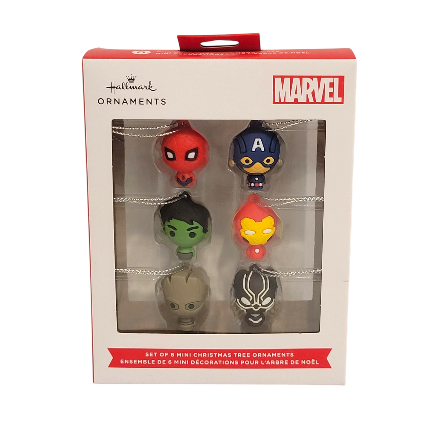 2HCM9228 Set of 6 Mini Christmas Tree Ornaments (Marvel)