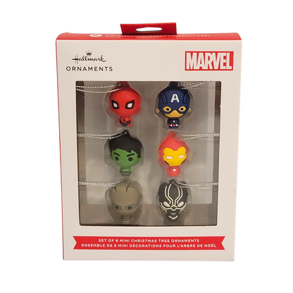 2HCM9228 Set of 6 Mini Christmas Tree Ornaments (Marvel)