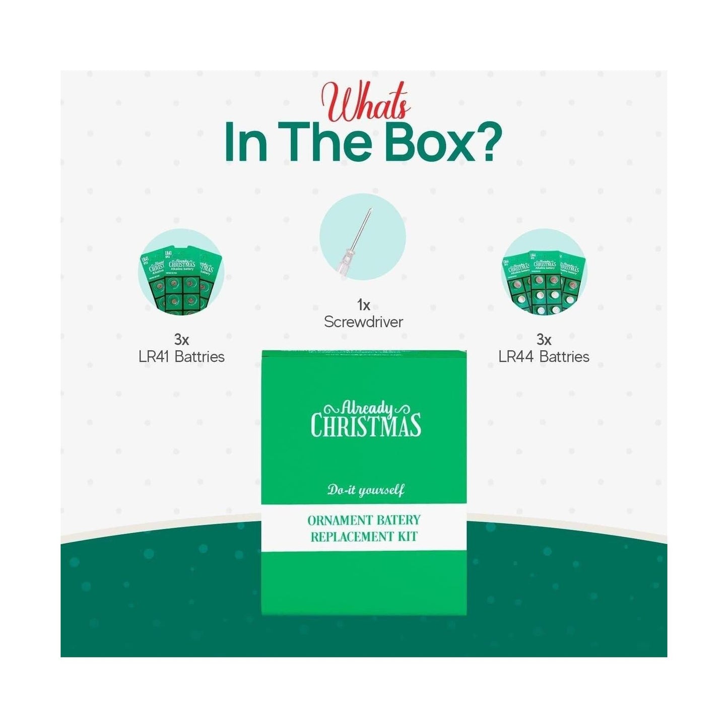 Batteries Replacement Kit (18 LR41, 18 LR44) for Magic Ornament + Vintage Ornaments QSB6066