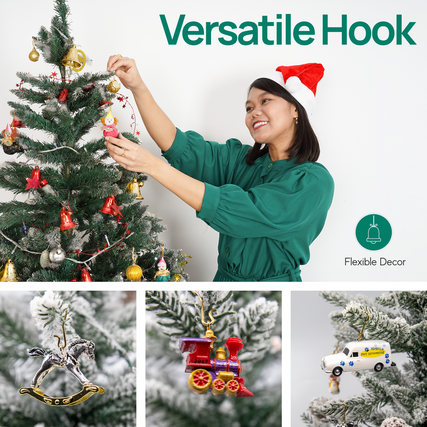 100 Gold Brass Miniature Ornament Hooks with Tin Storage Box & Bonus Ornament