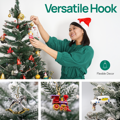 100 Gold Brass Miniature Ornament Hooks with Tin Storage Box & Bonus Ornament