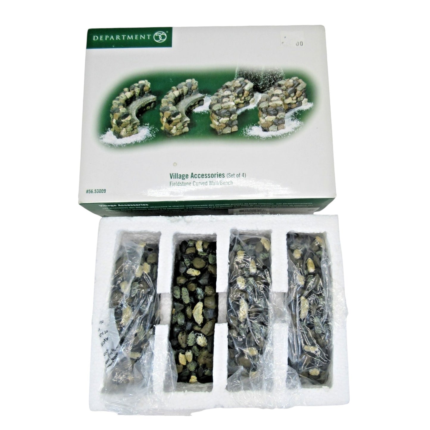 2001 “Fieldstone Curved Wall/Bench (Set of 4)” (Village Accessories Series – Department 56)