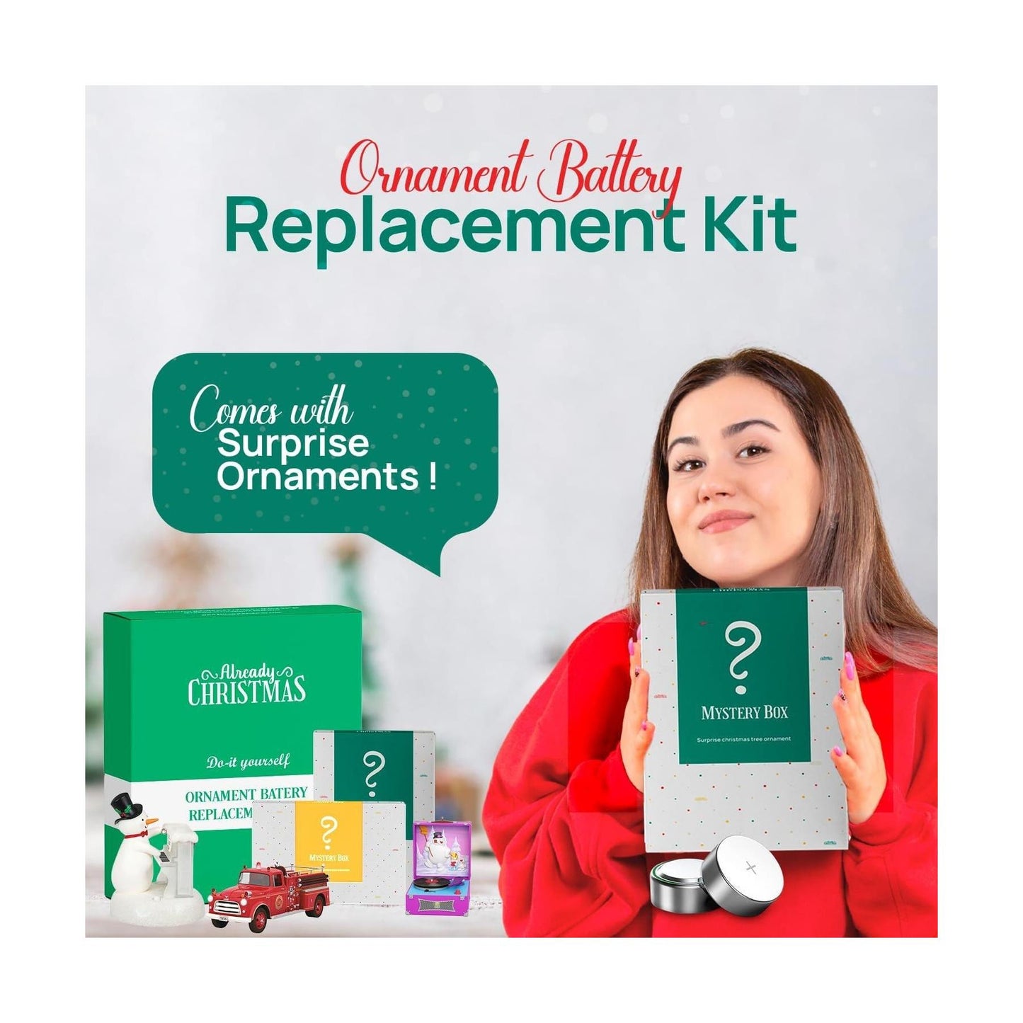 Batteries Replacement Kit (18 LR41, 18 LR44) for Magic Ornament + Vintage Ornaments QSB6066