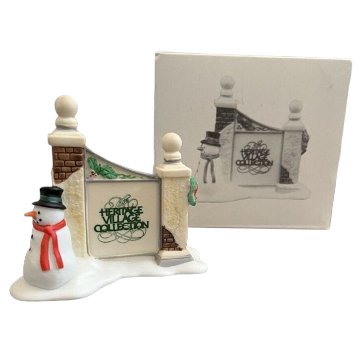 1989 Village Sign with Snowman (Heritage Village Series – Department 56, Item #1341354)