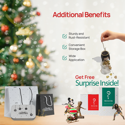 100 Gold Brass Ornament Hooks with Tin Storage Box & Bonus Ornament