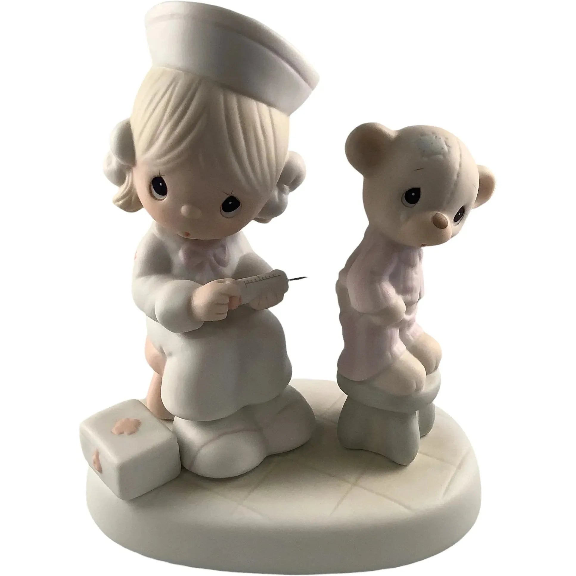 Adorable Girl with Ponytail Surrounded by Blue Birds - Precious Moments Cross Stitching