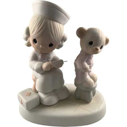 Adorable Girl with Ponytail Surrounded by Blue Birds - Precious Moments Cross Stitching