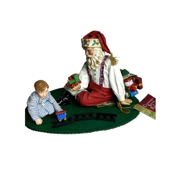 Vintage Possible Dreams #713111 "Playmates" Clothtique Santa Sculpture 1994 - Santa Playing with Child & Toy