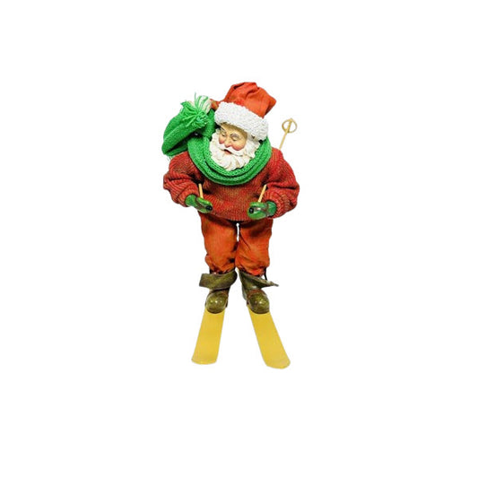 Vintage Possible Dreams Clothtique 1997 Santa Claus Figurine with Green Scarf & Ski Poles