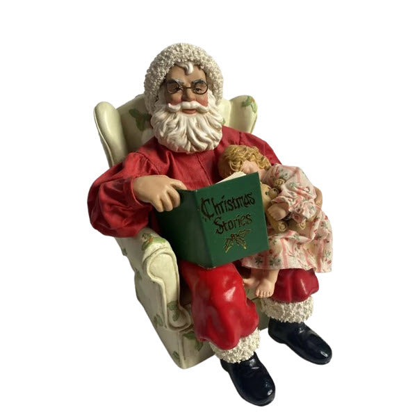 Vintage Possible Dreams Clothtique "Christmas Stories" Santa Figurine: Cozy Santa reading to child