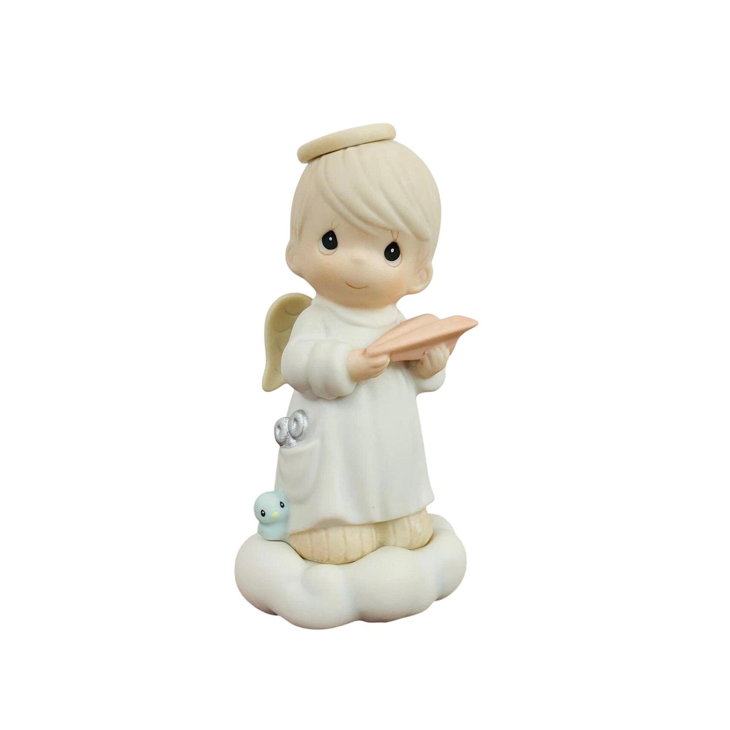 Adorable Child Figurine with Halo Holding Paper Plane - Sparking Joy and Imagination Image1