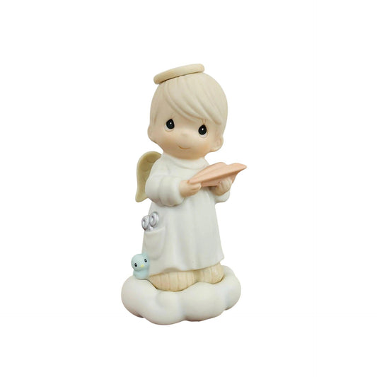 Adorable Child Figurine with Halo Holding Paper Plane - Sparking Joy and Imagination Image1
