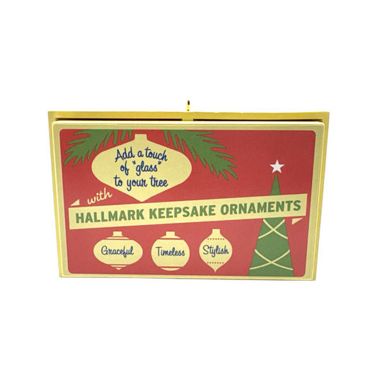 Hallmark Keepsake Ornaments packaging with red and gold design on a white background