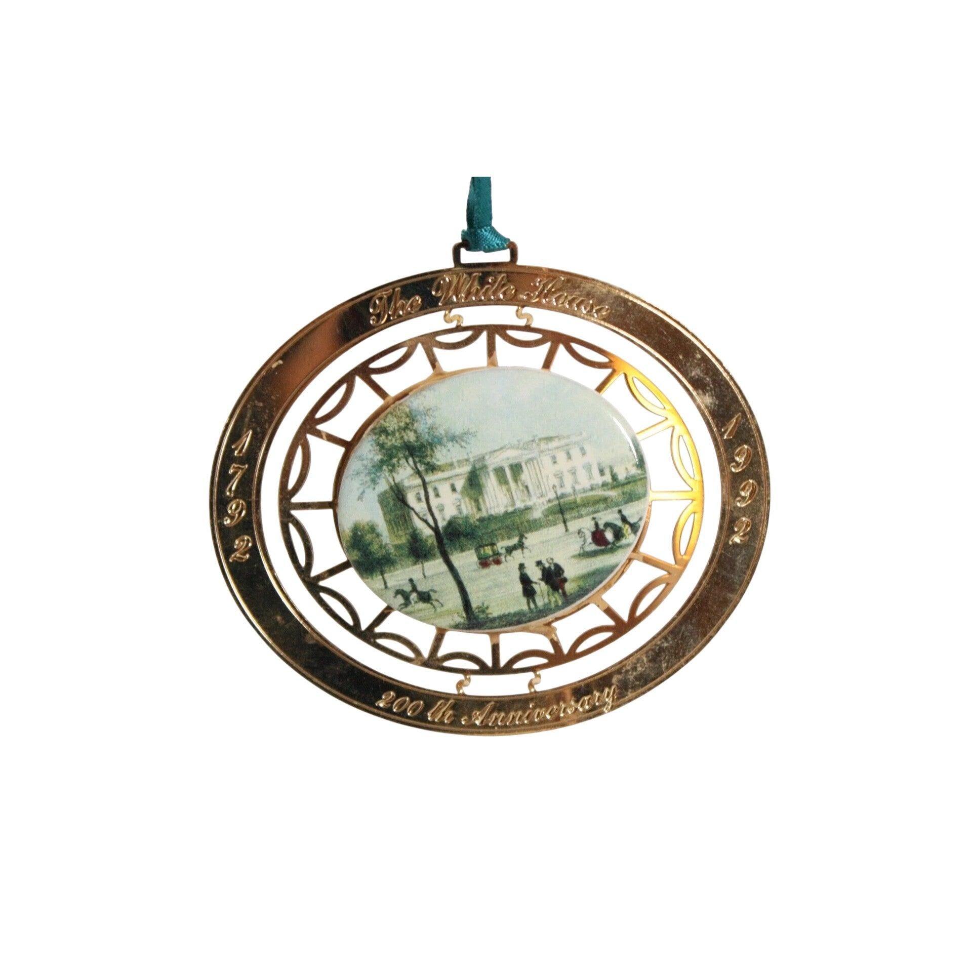 Gold-Trimmed White House Christmas Ornament | Porcelain Winter Scene Decor Image1