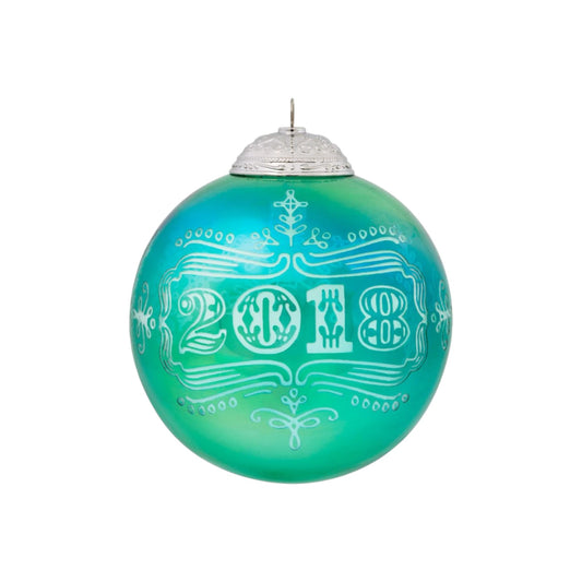 2018 Christmas Commemorative #6 - Iridescent Blue-GreenGlass Ball (Christmas Commemorative)